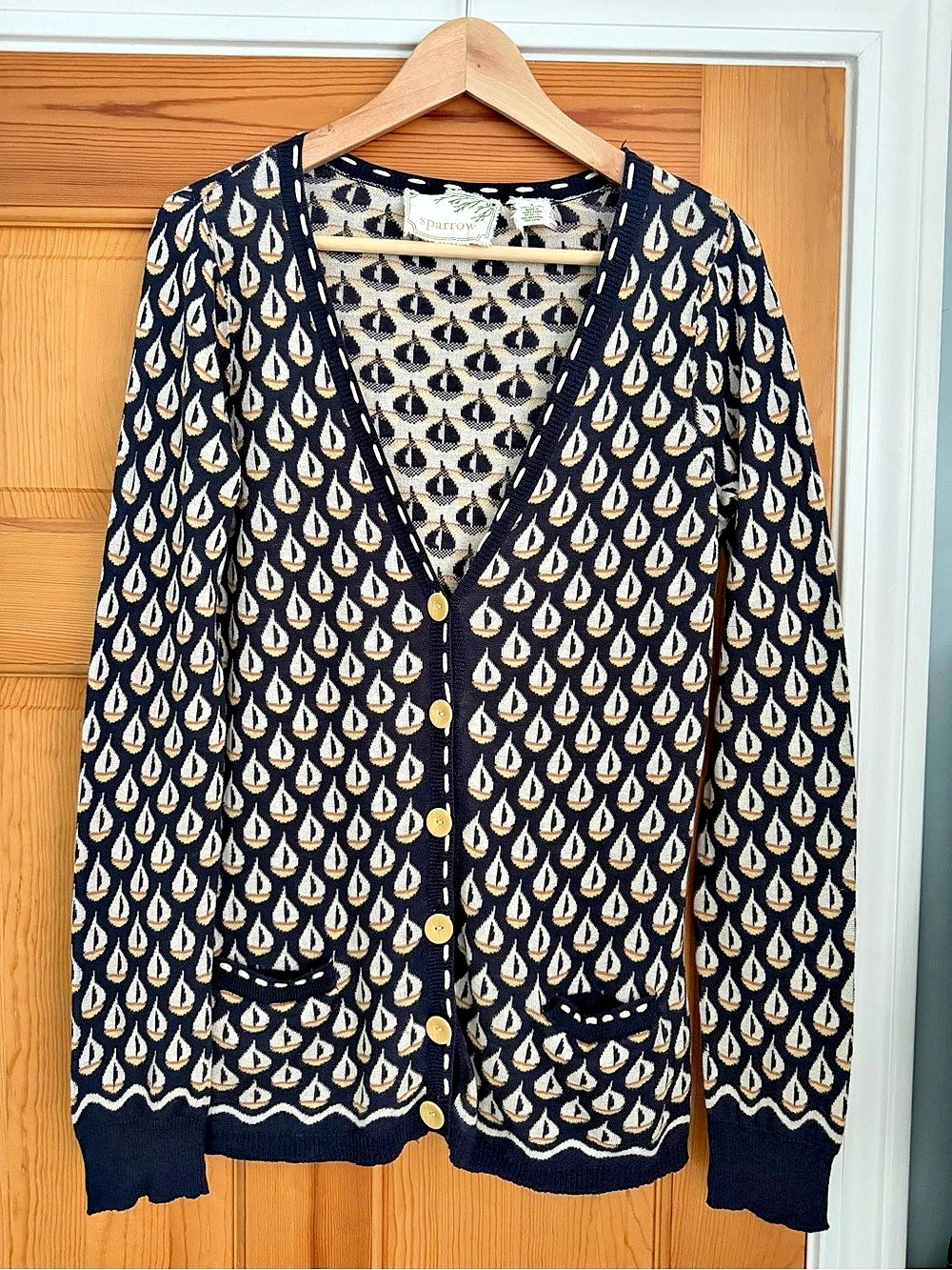 Vintage Sparrow by Anthropologie Sailboat Cardigan Printed 100% Cotton Cardigan